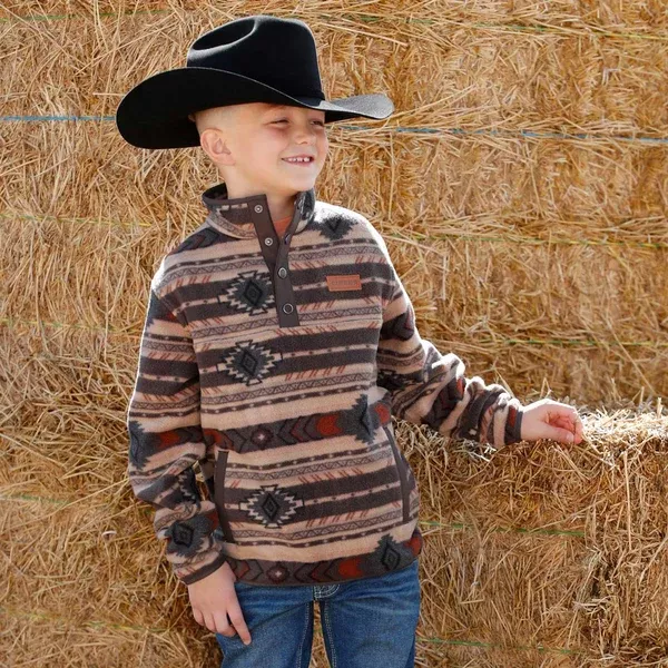 Cinch Boy's Brown Aztec Fleece Pull Over